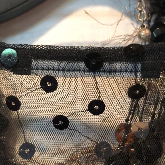 Cache Black Sheer Peek A Boo Mesh Sequin Encrusted Top Stretch Event Date - Picture 11 of 11